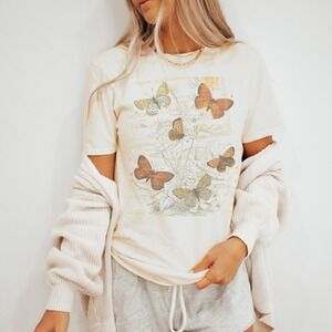 Vintage Butterfly Correspondence Graphic Tee Natural